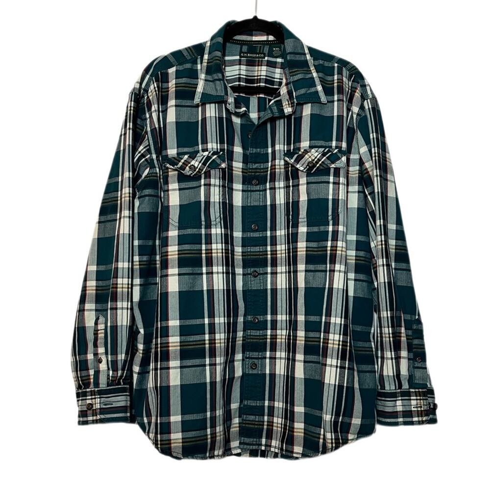 G.H. BASS & CO.  Button Down Shirt Men's Size XXL 100% Cotton Plaid Green